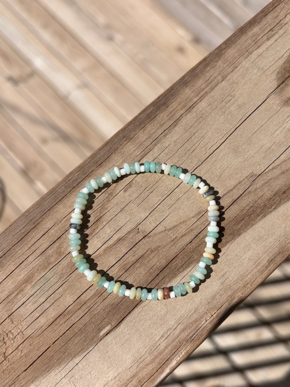 Mint and Cream Beaded Stretch Bracelet with Subtle Gold Accents - Unbranded